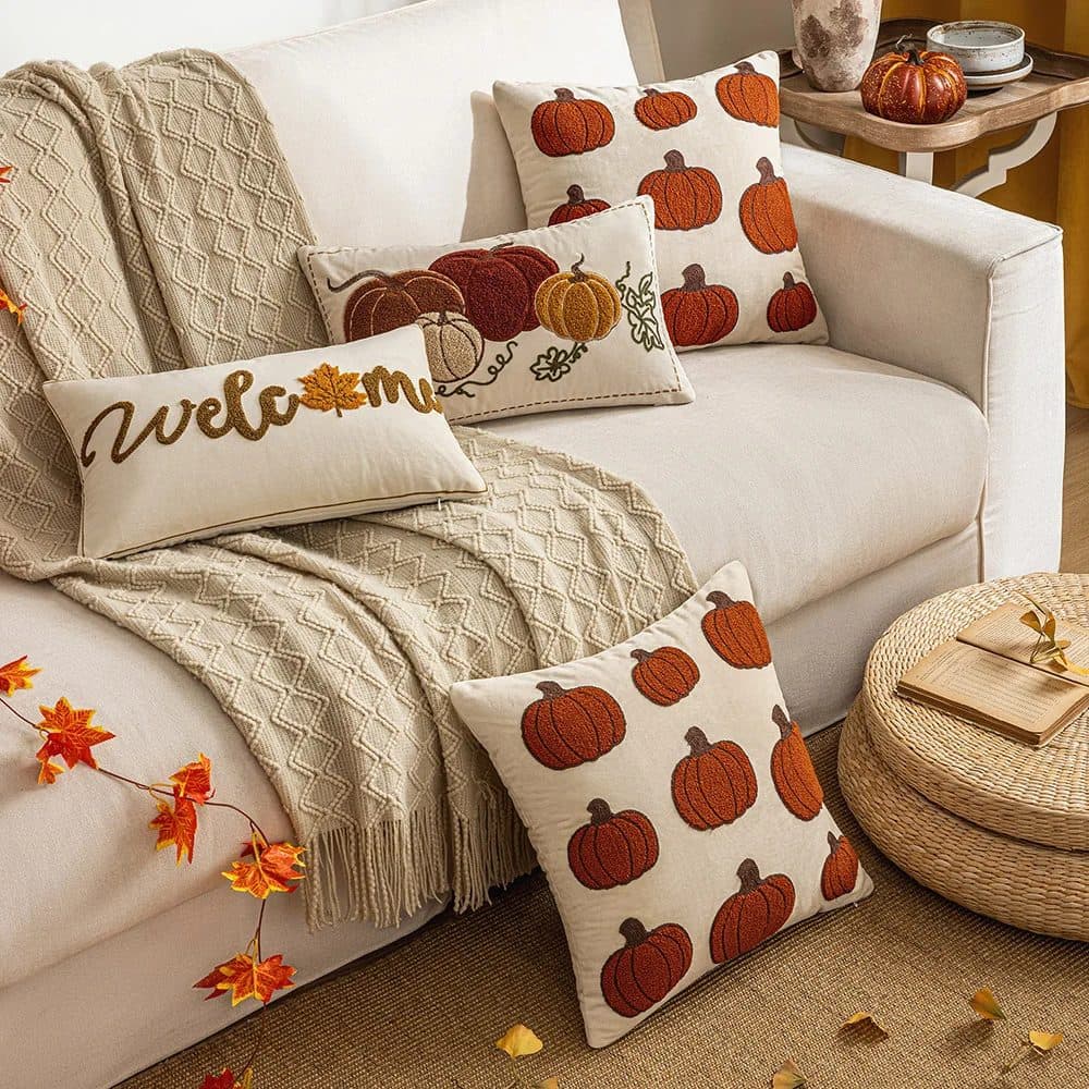 Pumpkin Velvet Cushion Cover, 18 × 18 4